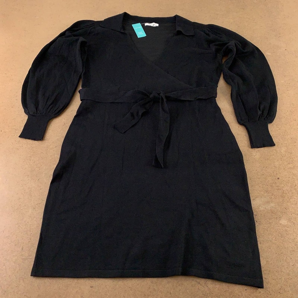 Maurices Womens A Line Dress Black Knee Length Belted Long Sleeve Knit L New